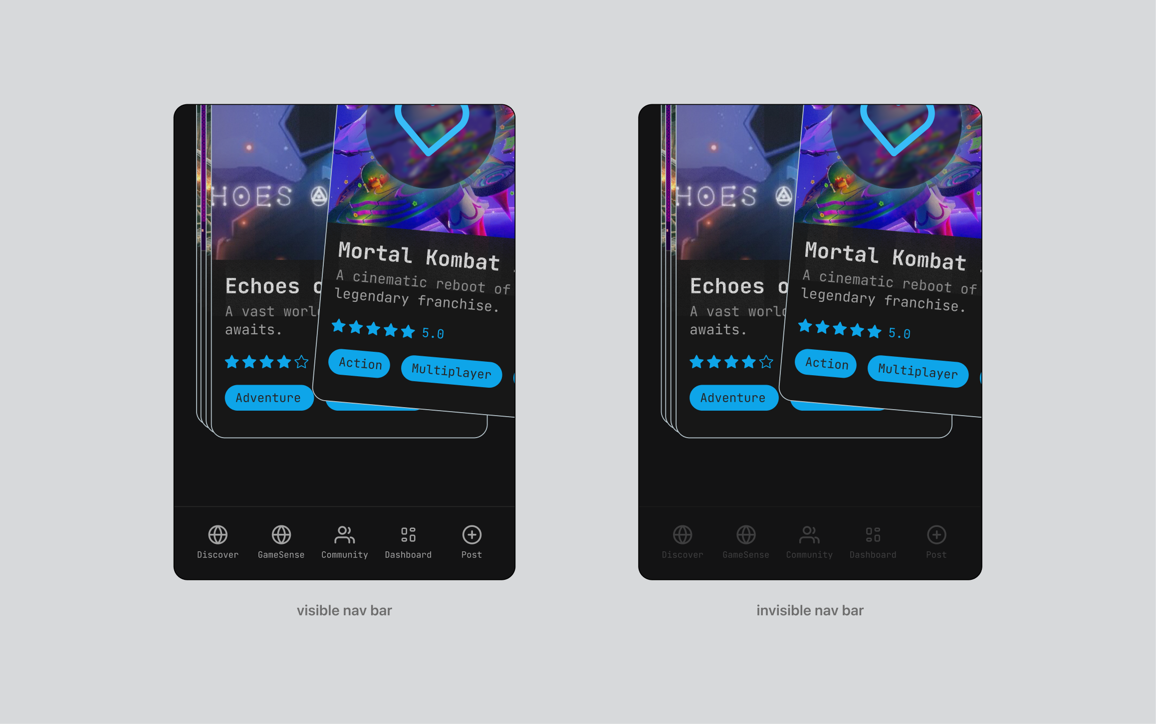 Before and after showing nav bar blur during swipe